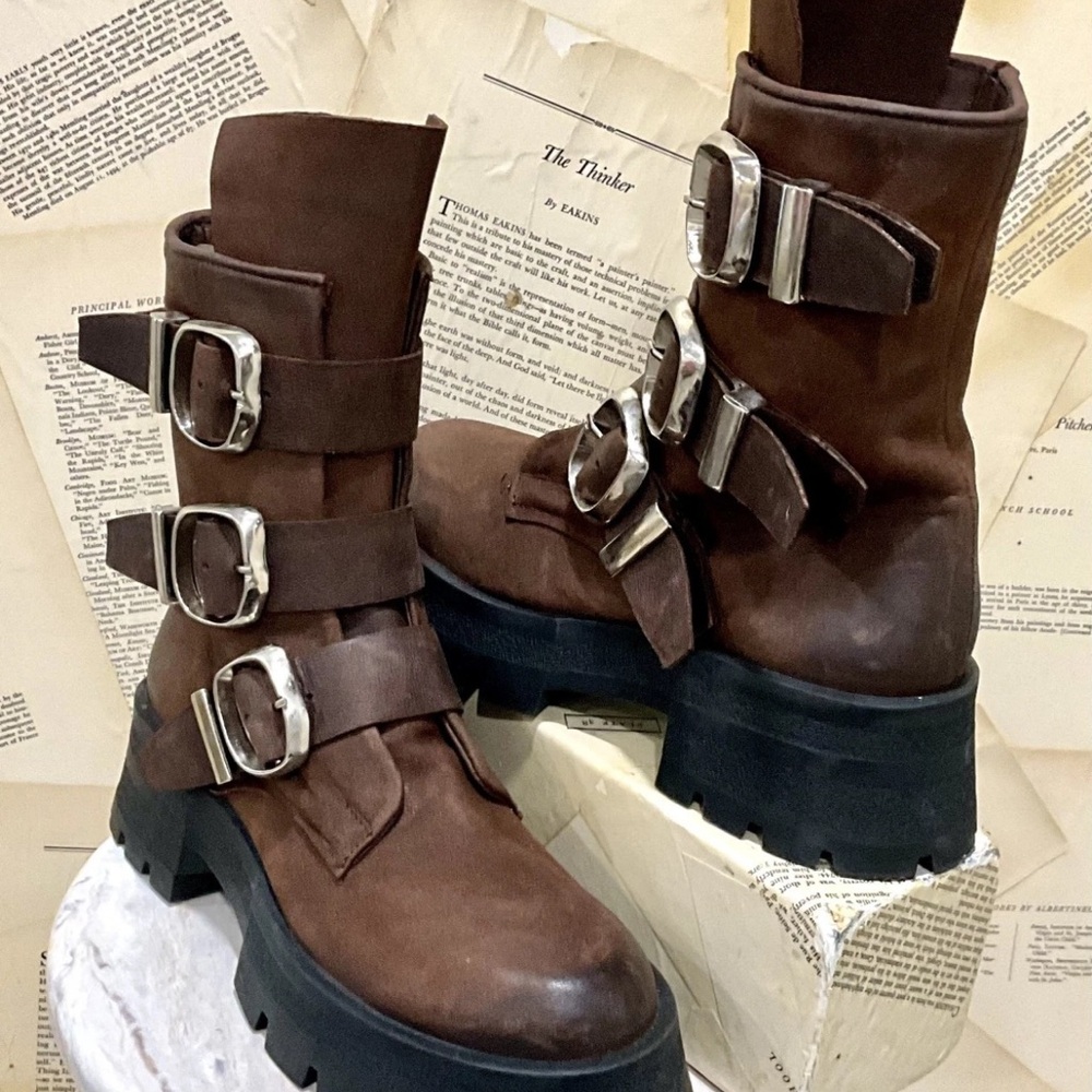 Urban Outfitters Steve Madden Roland Moto Boot Platform Lug Sole Brown - Picture 4 of 9